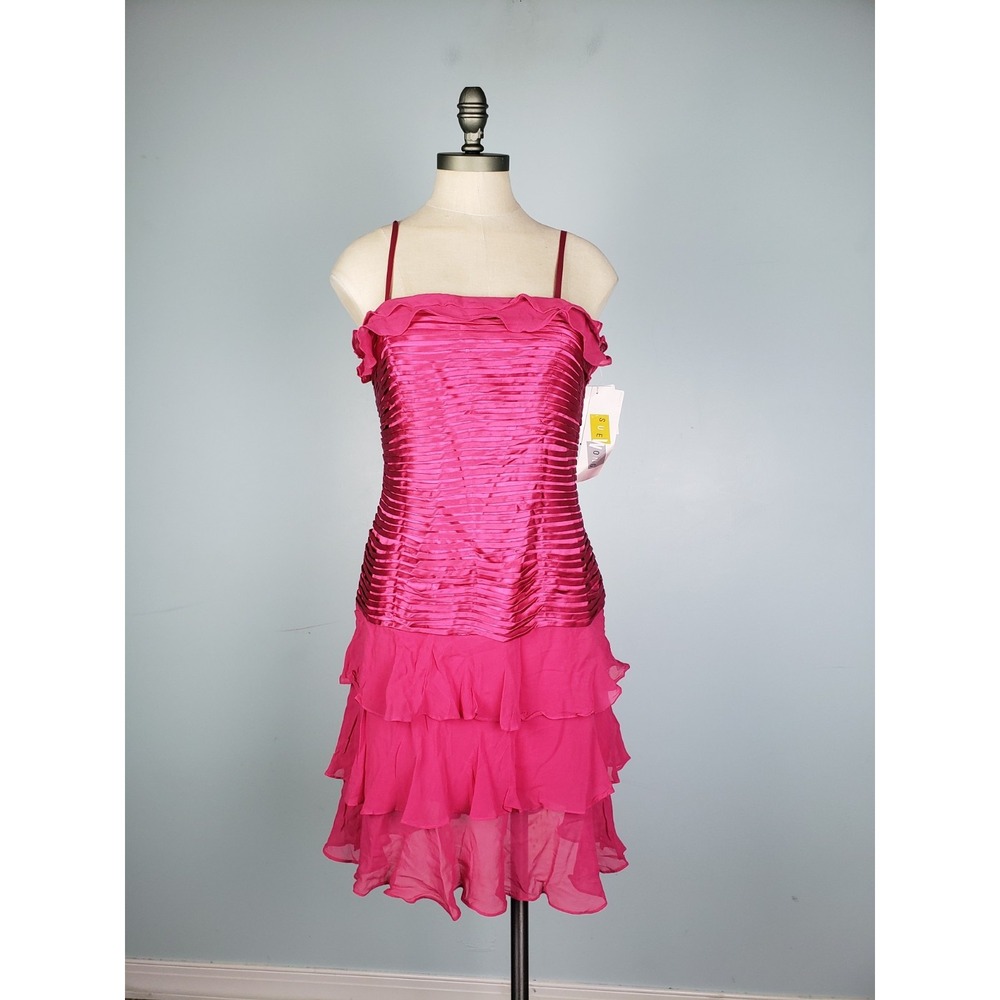 VTG Sue Wong Women's 6 100% Silk‎ Dress Fuchsia Y2K Ruffle Strappy Formal NWT